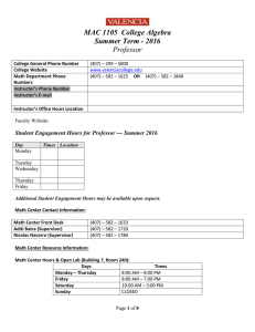 MAC 1105  College Algebra Summer Term - 2016 Professor