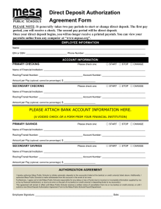 Direct Deposit Authorization Agreement Form