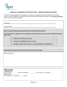 SCHEDULE 2 AMENDMENT APPLICATION FORM – UNSEALED RADIOACTIVE SOURCE