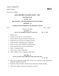 Annamalai University B.Ed. May 2012 Content and Methodology of Teaching History II - 8022