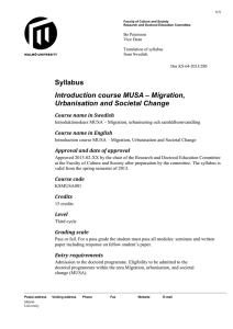 Syllabus Introduction course, KSMU001, 15 credits