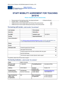 Erasmus+ Staff Mobility Agreement Teaching 2015/16