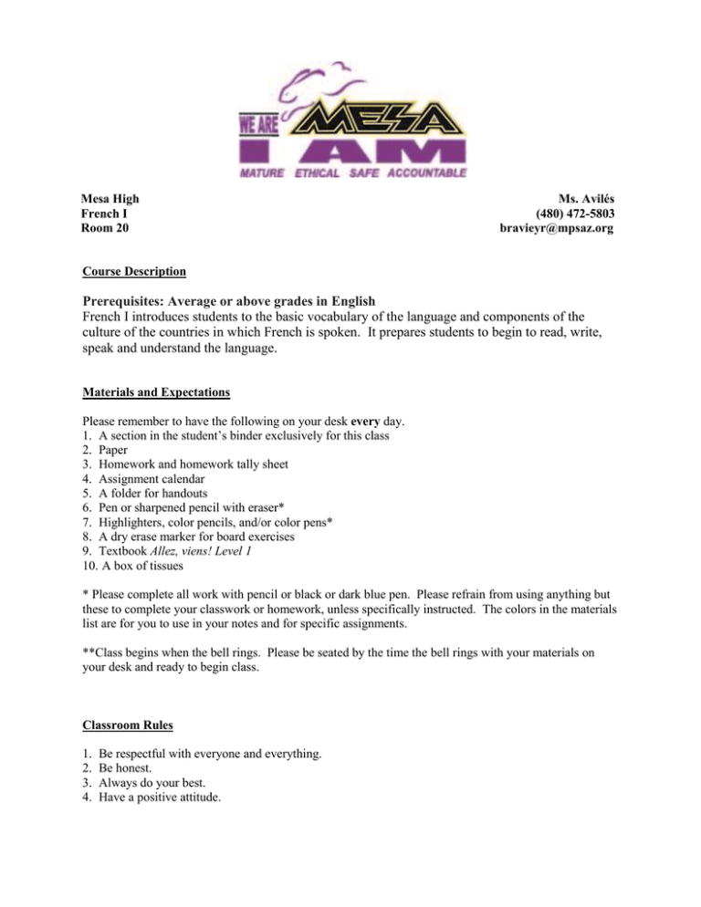 French I Syllabus
