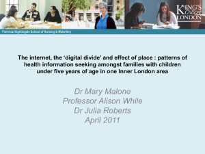 The internet, the digital divide and the effect of place: patterns of health information seeking amongst families with children under five years of age in one inner London area