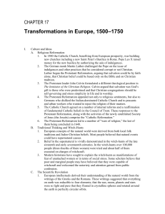–1750 Transformations in Europe, 1500 CHAPTER 17