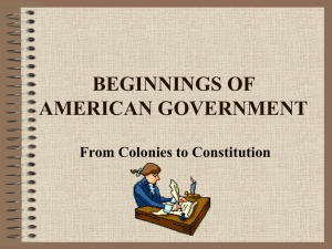 BEGINNINGS OF AMERICAN GOVERNMENT From Colonies to Constitution