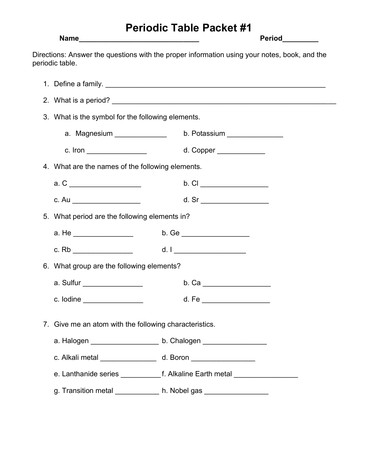 periodic table worksheet 1 answers