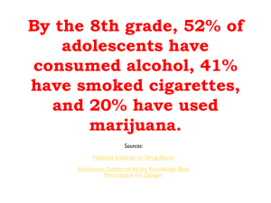 By the 8th grade, 52% of adolescents have consumed alcohol, 41%