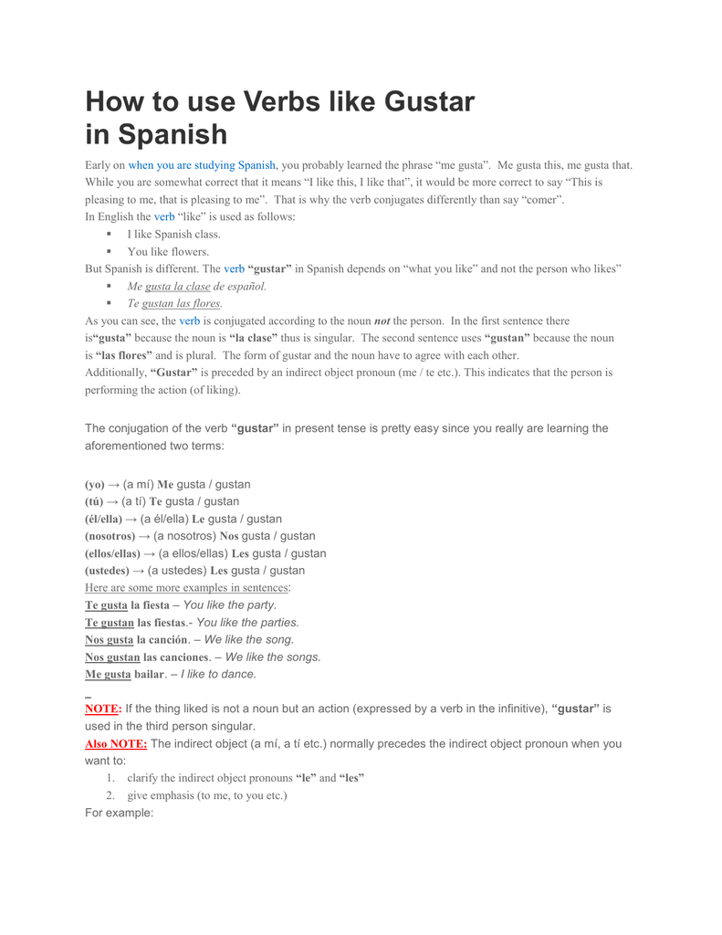 How To Use Verbs Like Gustar In Spanish