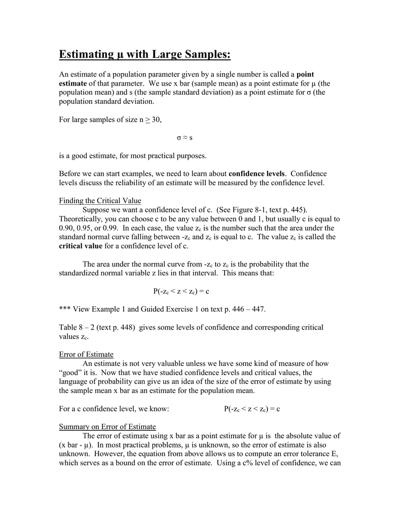 Estimating µ With Large Samples