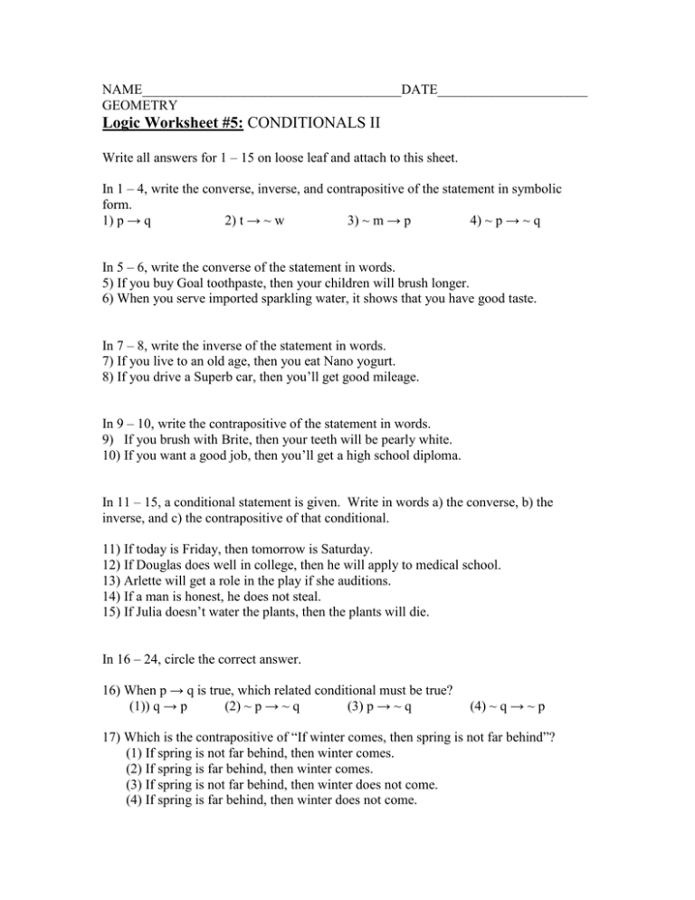 Logic Worksheet 5 