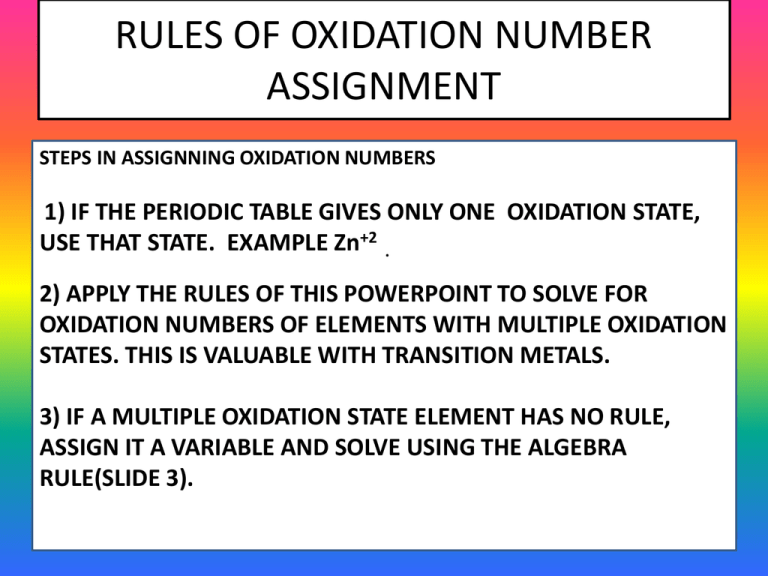 Rules Of Oxidation Number Assignment