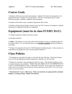 Course Goals Algebra I  2014-15 Course Description
