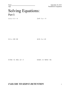 Solving Equations: Part I: