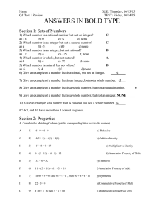 ANSWERS IN BOLD TYPE Section 1: Sets of Numbers