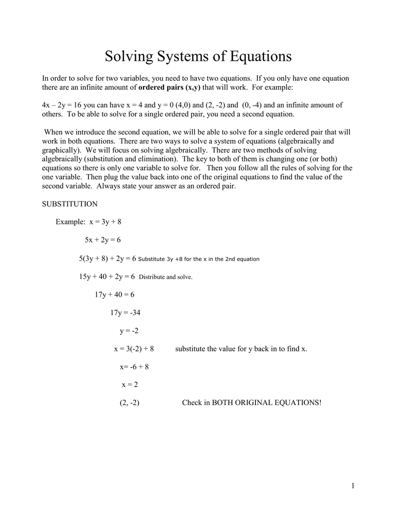 Solving Systems Of Equations