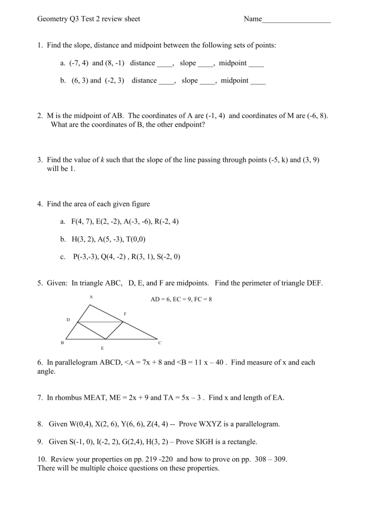 Geometry Q3 Test 2 review sheet Name__________________
