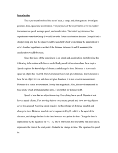 Introduction The experiment involved the use of a car, a ramp,... position, time, speed and acceleration. The purposes of the experiments...