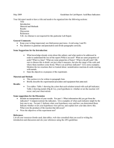 May 2009  Guidelines for Lab Report: Acid/Base Indicators