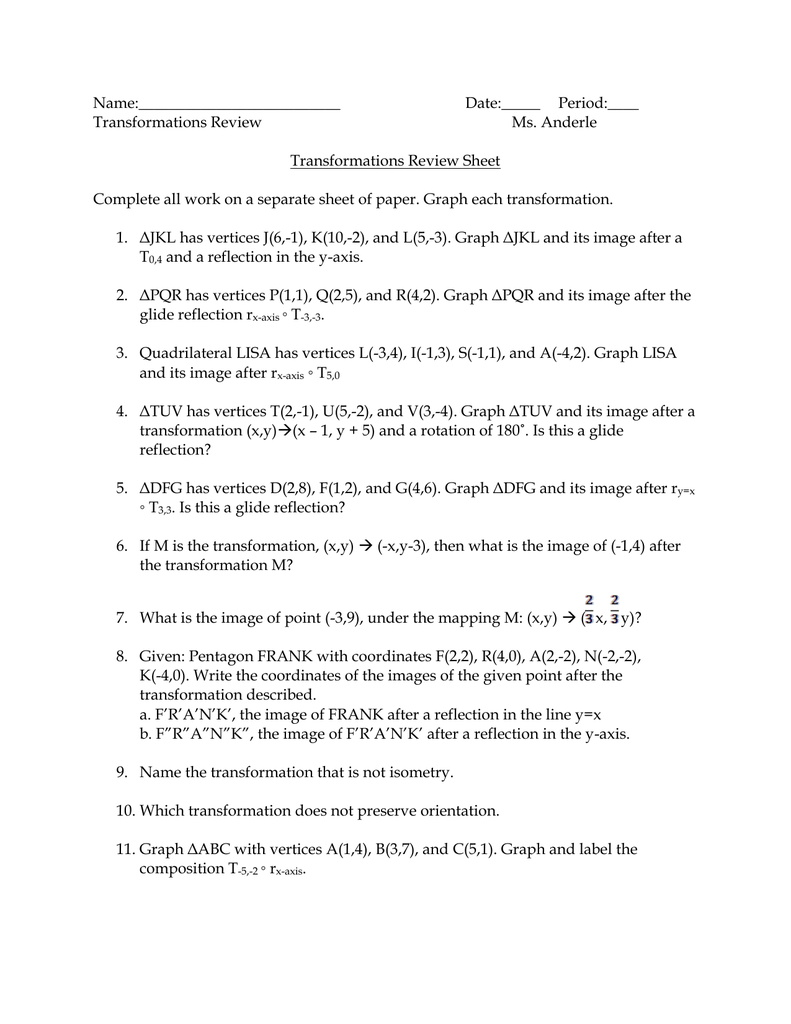 Name Date Period Transformations Review