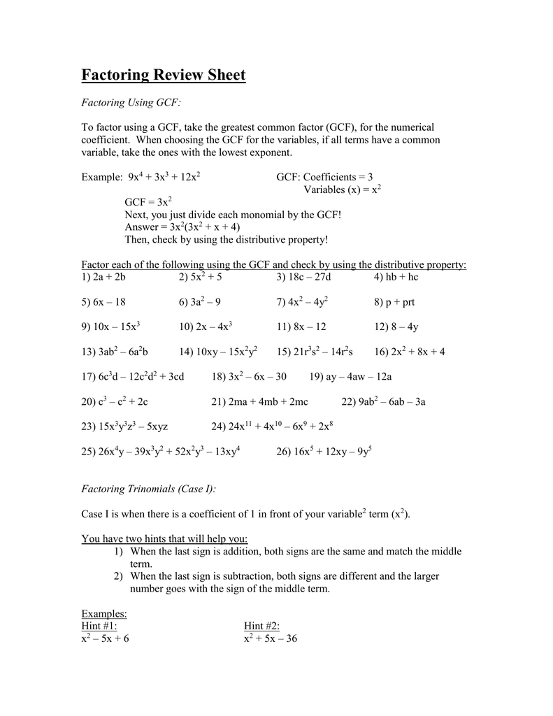 factoring-review-sheet