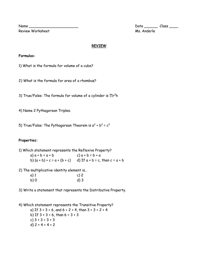 Name Date Class Review Worksheet