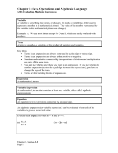 Chapter 1: Sets, Operations and Algebraic Language