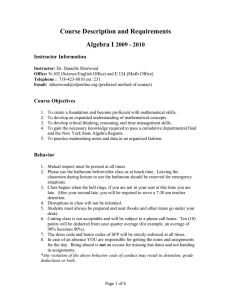 Course Description and Requirements Algebra I 2009 - 2010