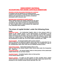 ENRICHMENT MATERIAL ACCOUNTING FOR SHARE CAPITAL&amp; DEBENTURE