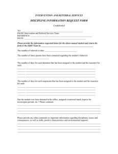 DISCIPLINE INFORMATION REQUEST FORM INTERVENTION AND REFERRAL SERVICES Confidential