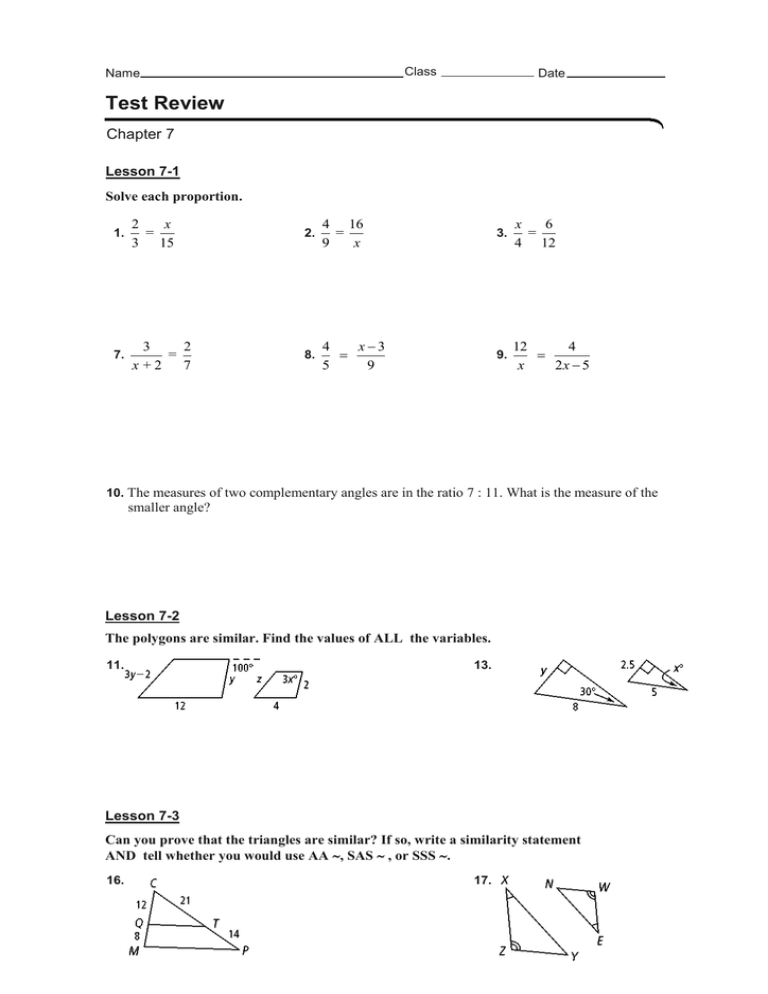 geometry assignment solve each proportion