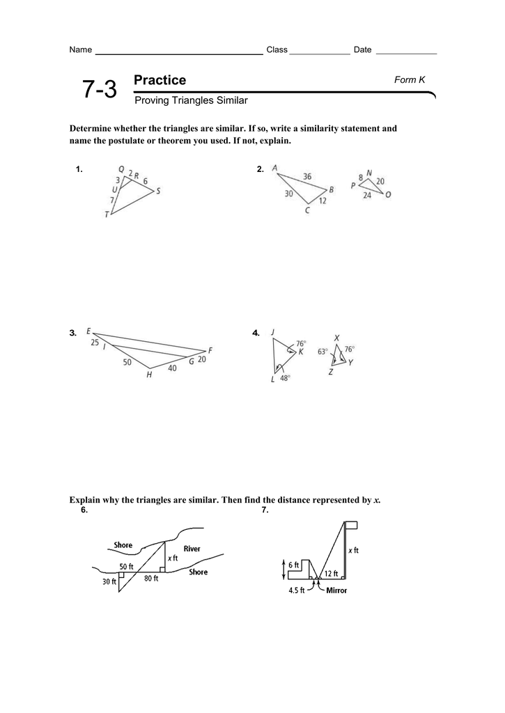 7 3 Practice Proving Triangles Similar