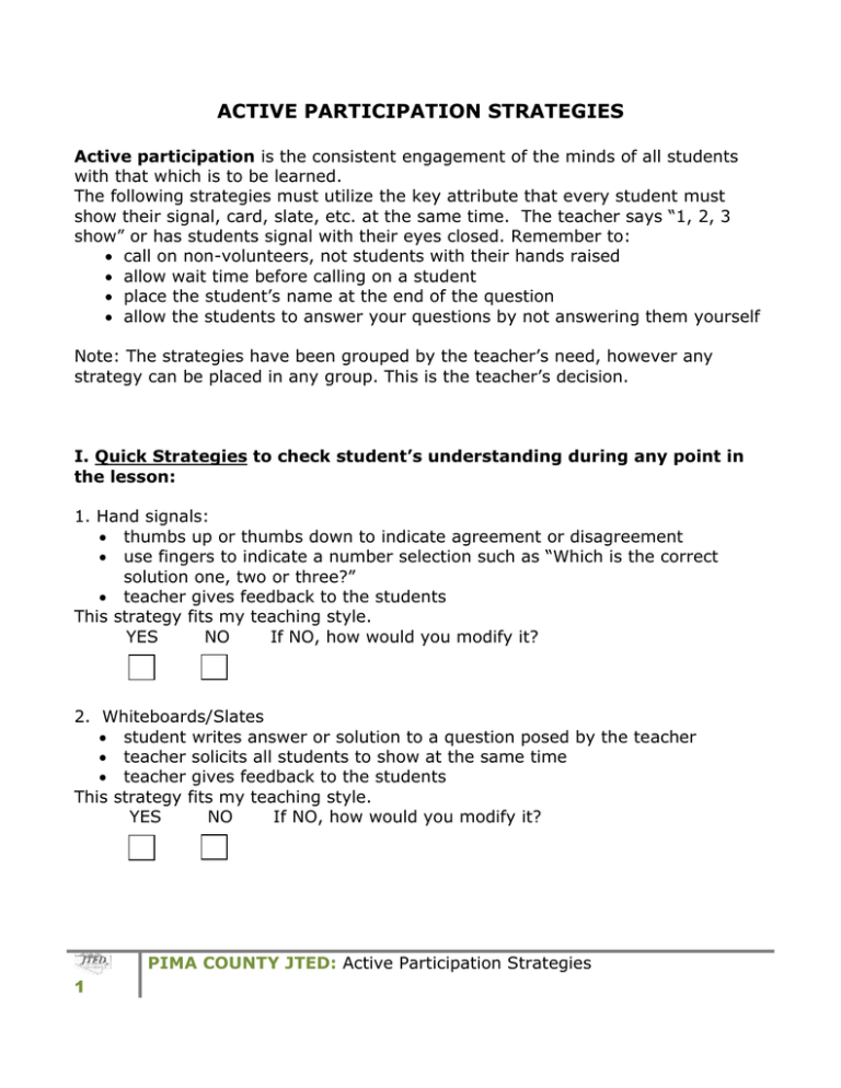 ACTIVE PARTICIPATION STRATEGIES