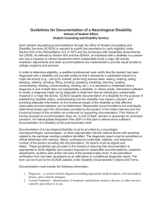 Guidelines for Documentation of a Neurological Disability Division of Student Affairs