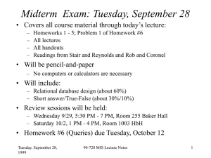 Midterm  Exam: Tuesday, September 28