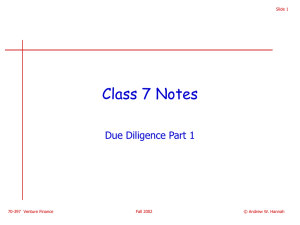 Class 7 Notes Due Diligence Part 1 Slide 1 70-397  Venture Finance