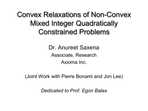 Convex Relaxations of Non-Convex Mixed Integer Quadratically Constrained Problems Dr. Anureet Saxena