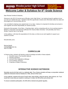 Welcome Letter &amp; Syllabus for 8 Grade Science th