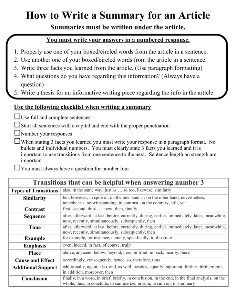 steps to writing a summary of an article