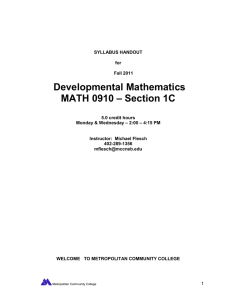 Developmental Mathematics – Section 1C MATH 0910