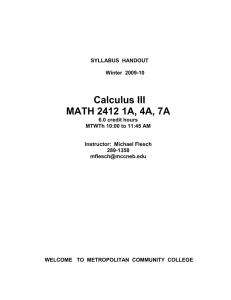 Calculus III MATH 2412 1A, 4A, 7A