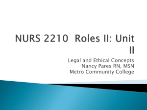 Legal and Ethical Concepts Nancy Pares RN, MSN Metro Community College