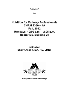 Nutrition for Culinary Professionals – 4A CHRM 2350 Fall, 2012