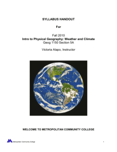 SYLLABUS HANDOUT For Intro to Physical Geography: Weather and Climate