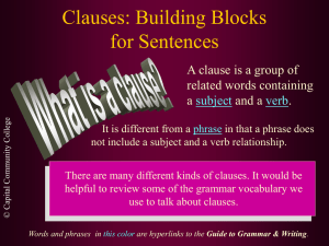 Clauses: Building Blocks for Sentences A clause is a group of