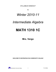 MATH 1310 1C Winter 2010-11 Intermediate Algebra