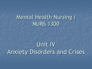 Unit IV Anxiety Disorders and Crises Mental Health Nursing I NURS 1300