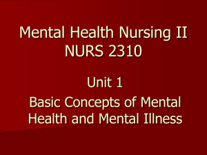 Mental Health Nursing II NURS 2310 Unit 1 Basic Concepts of Mental