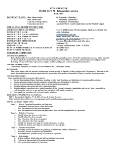 SYLLABUS FOR MATH_1310_7E   Intermediate Algebra Fall 2011