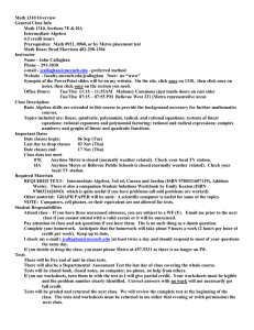 Math 1310 Overview General Class Info  Math 1310, Sections 7E &amp; HA